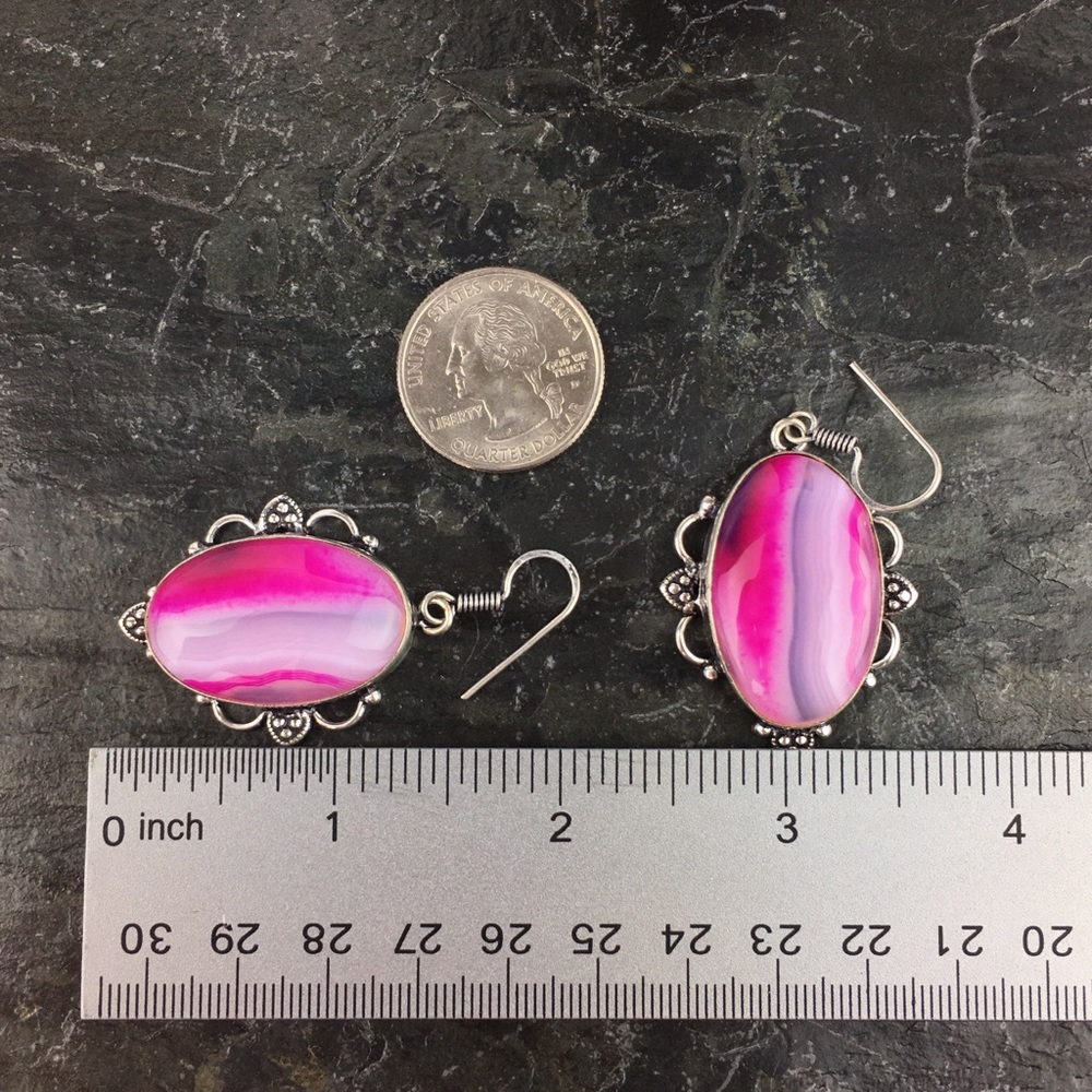 New Pink Botswana Agate Stone Hook Dangle Silver … - image 7